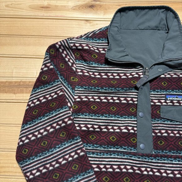Patagonia Snap-T Glissade Reversible Geometric Fleece Pullover Jacket Mens Small - Picture 3 of 13